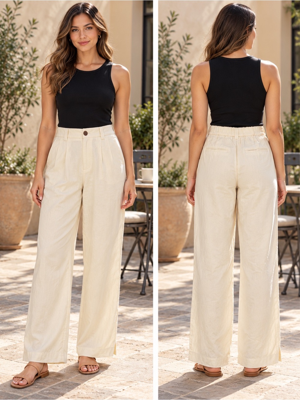Cream Pleated Wide Leg Pants – Size 10 – New With Tags